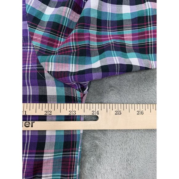 Van Heusen 417 Men's Large Purple/Green Plaid Shirt Single Needle Tailoring - Picture 5 of 7